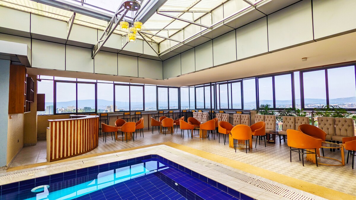 Rooftop restaurant and pool at Wintana Apartments